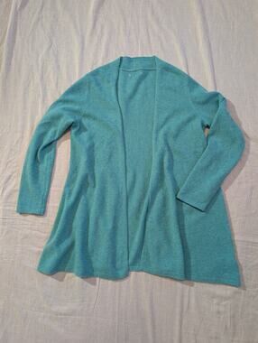Pure Collection 100% Cashmere Open Front Draped Cardigan Sweater Teal